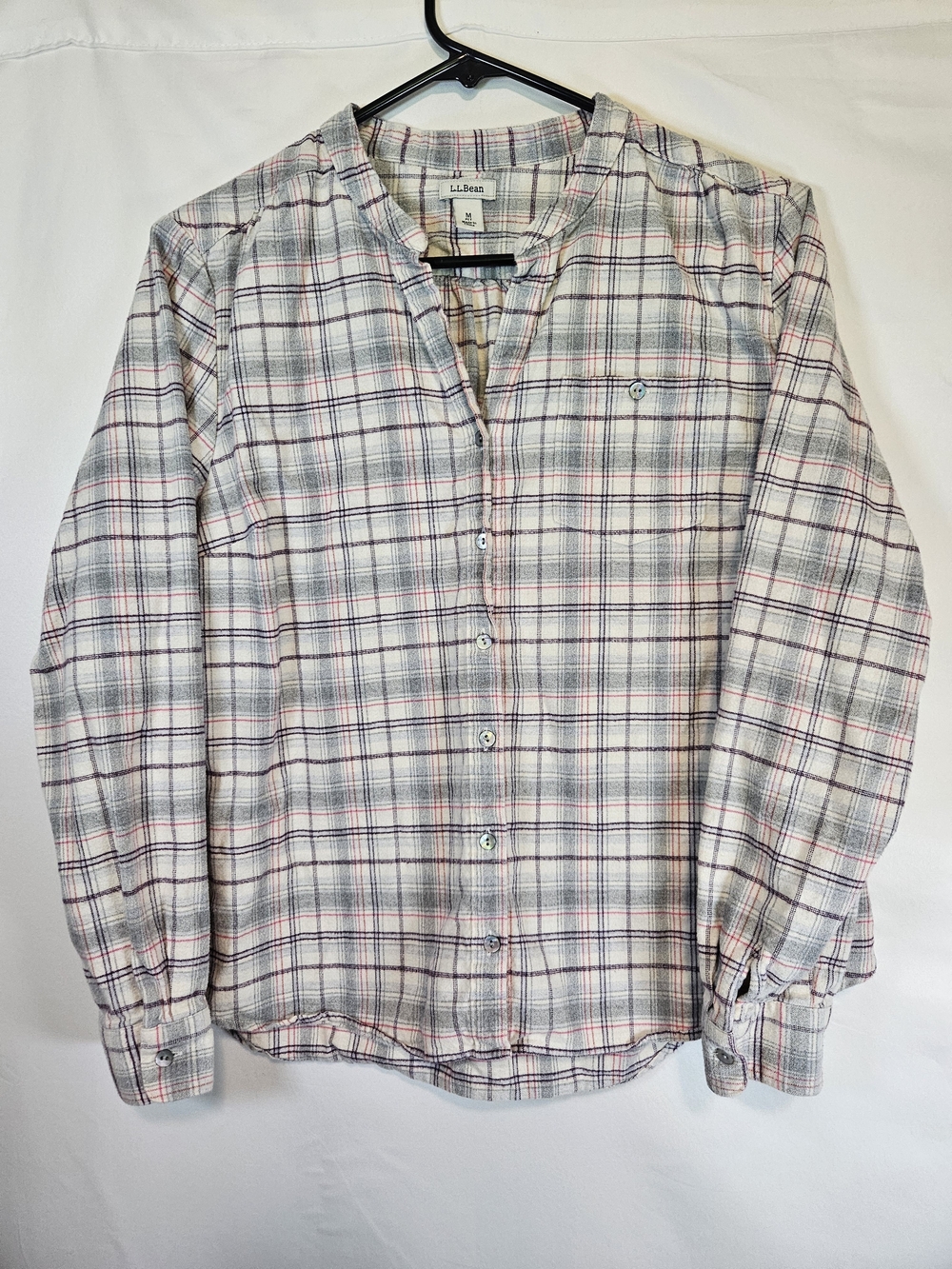 L.L. Bean White Plaid Button-Down Shirt with Gray and Pink Stripes